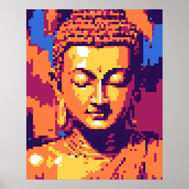 Colourful Pixel Art | Meditating Buddha Poster (Front)