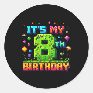 Colourful Pixel Birthday It's My 8th Birthday  Classic Round Sticker