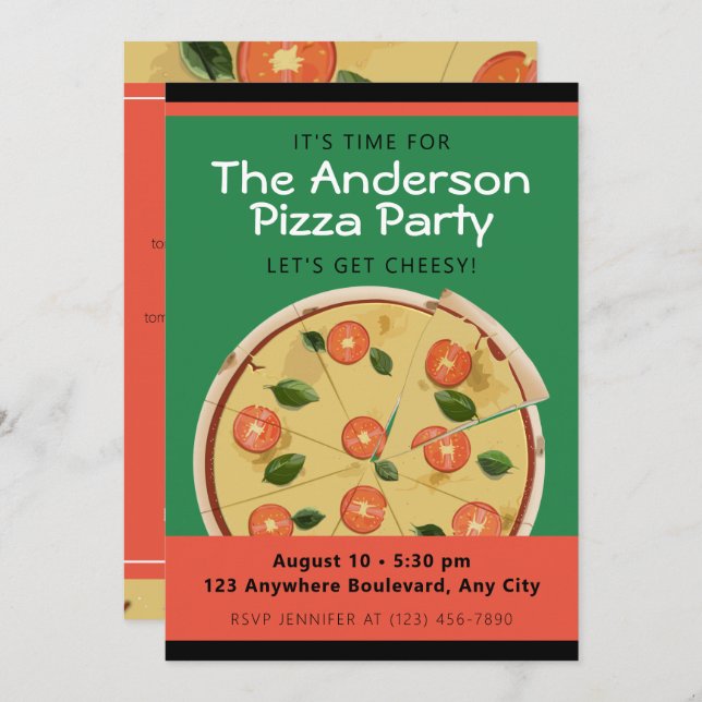 Colourful Pizza Party Invitation (Front/Back)