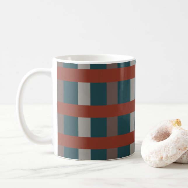 Colourful Plaid Checks  Coffee Mug (With Donut)