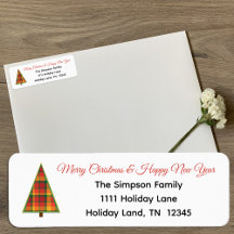 Colourful Plaid Christmas Tree Return Address Labe