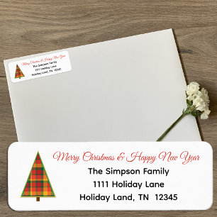 Colourful Plaid Christmas Tree Return Address Labe Label