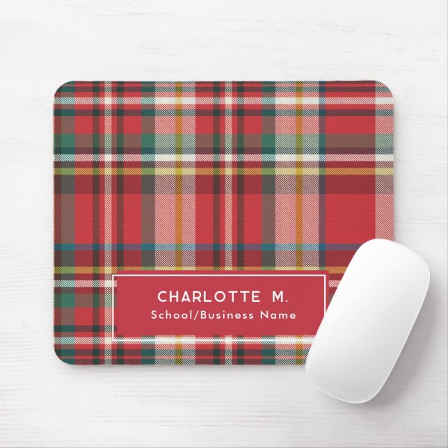 Colourful Plaid Classic Personalised Red Mouse Pad (With Mouse)