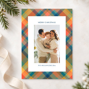 Colourful Plaid Family Photo Christmas Aesthetic Holiday Card