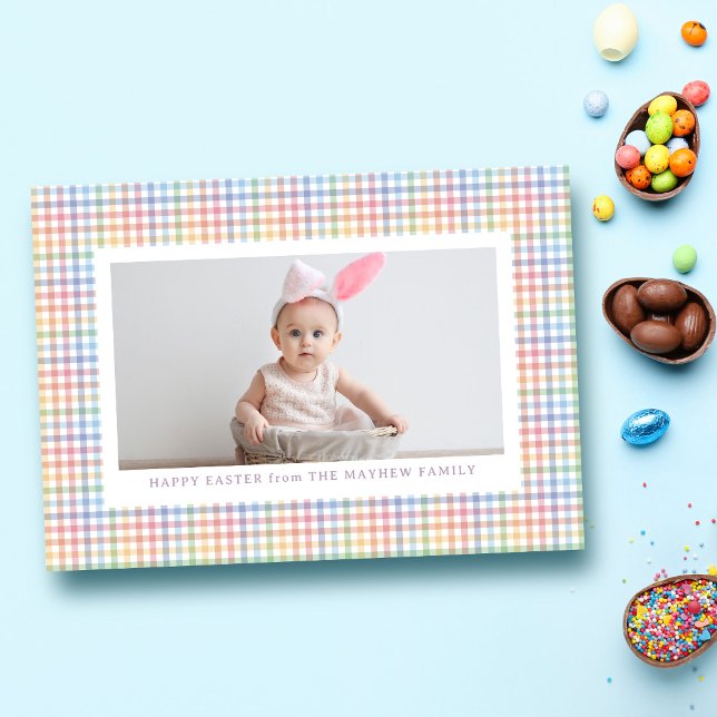 Colourful plaid frame photo Happy Easter Holiday Card (Creator Uploaded)