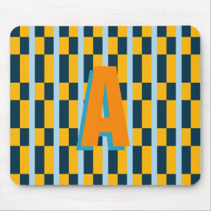 Colourful plaid monogram mouse pad