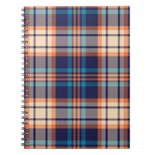 Colourful plaid pattern in blue, orange, beige. He Notebook