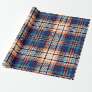 Colourful plaid pattern in blue, orange, beige. He Wrapping Paper