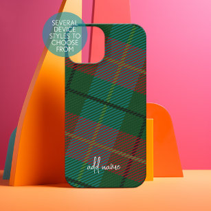 Colourful Plaid Pattern with Modern Script Name iPhone 15 Case