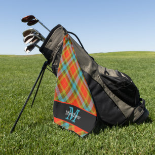 Colourful Plaid Tartan Pattern Initial Monogram Golf Towel
