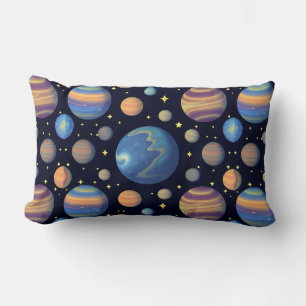 Colourful Planets and Stars in Outer Space Lumbar Cushion