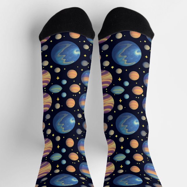 Colourful Planets and Stars in Outer Space Socks (Top)