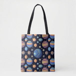 Colourful Planets and Stars in Outer Space Tote Bag