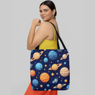 Colourful planets, stars, and celestial objects tote bag