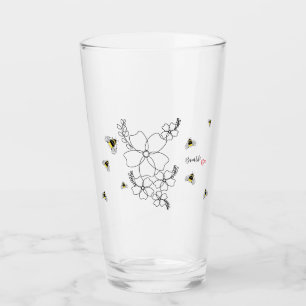Colourful plants and bumblebee watercolor design glass