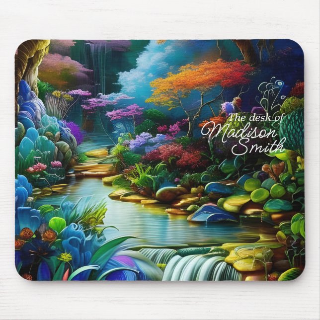 Colourful Plants and Peaceful Waterfall Garden Mouse Pad (Front)