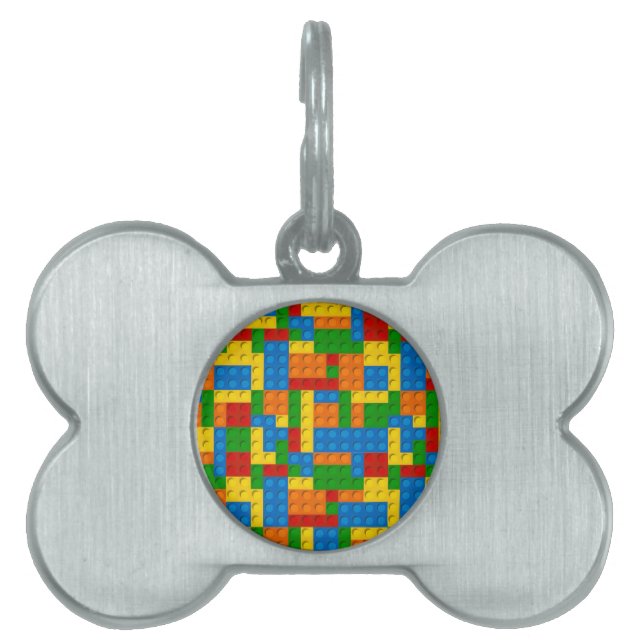 colourful plastic blocks pet ID tag (Front)