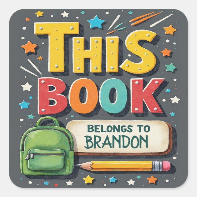 Colourful Playful Book Belong To Name Sticker (Front)