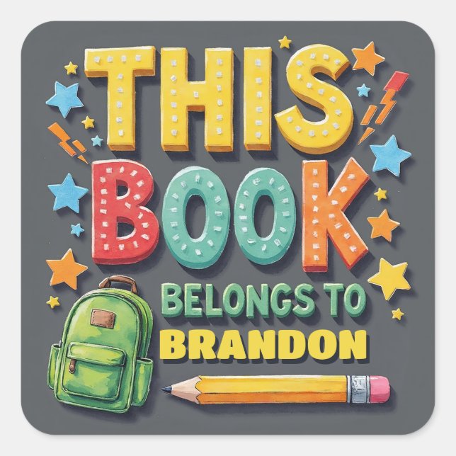 Colourful Playful Book Belong To Name Sticker (Front)