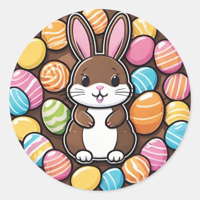 Colourful Playful Chocolate Easter Bunny  Sticker (Front)