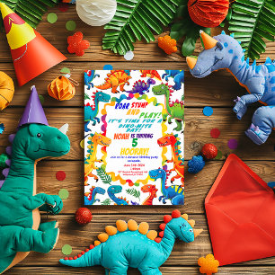 Colourful Playful Dinosaur Themed Birthday Party Invitation