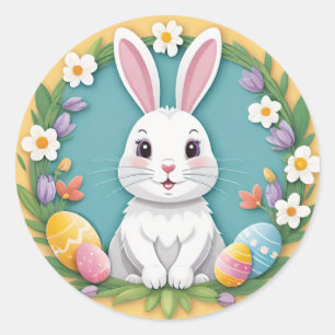 Colourful Playful Easter Bunny Round Stickers
