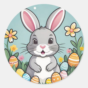 Colourful Playful Easter Bunny Round Stickers