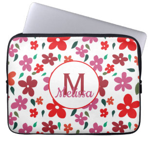 Colourful Playful Minimalistic Floral Monogram Laptop Sleeve