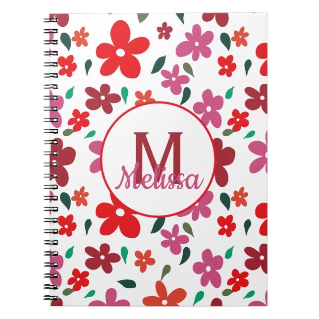 Colourful Playful Minimalistic Floral Monogram  Notebook (Front)