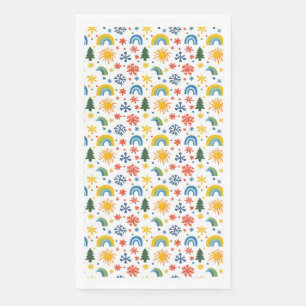 Colourful Playful Pattern with Rainbows and Flower Napkin