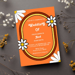 colourful playful  retro vintage 70s wedding invitation