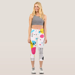 Colourful, playful shapes and dots background capri leggings