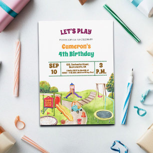 Colourful Playground Party 4th Birthday Invitation