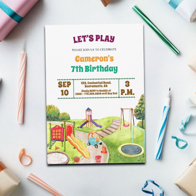 Colourful Playground Party 7th Birthday Invitation (Creator Uploaded)