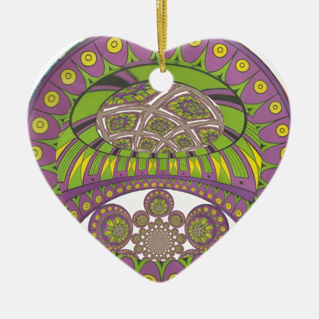 Colourful Plum Yellow lace decorative ethnic Ceramic Tree Decoration (Front)