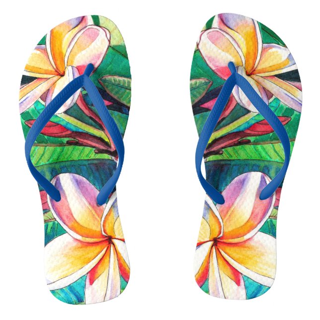 Colourful Plumeria Garden Rubber Slippers Thongs (Footbed)