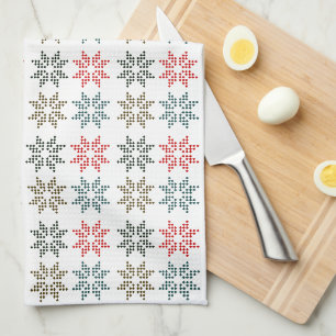Colourful Poinsettia Christmas Chic Motif Pattern Tea Towel