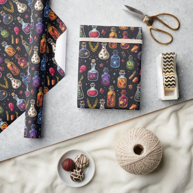 Colourful Poison Potions Bottles Halloween  Wrapping Paper (Crafts)
