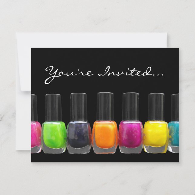Colourful Polish Bottles, Nail Salon Manicure Part Invitation (Front)
