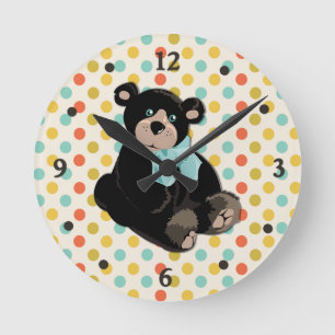 Colourful Polka Dot and Teddy Bear Wall Clock