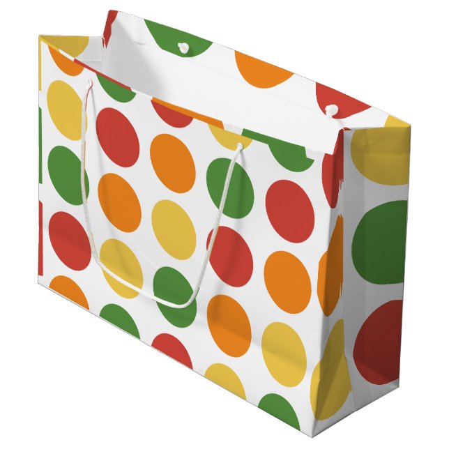 Colourful Polka Dot Baby Shower Birthday Large Gift Bag (Front Angled)