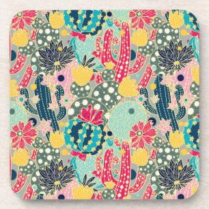 Colourful Polka Dot Cactus Pattern Coaster