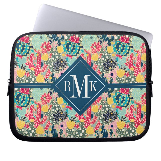 Colourful Polka Dot Cactus Pattern Laptop Sleeve (Front)