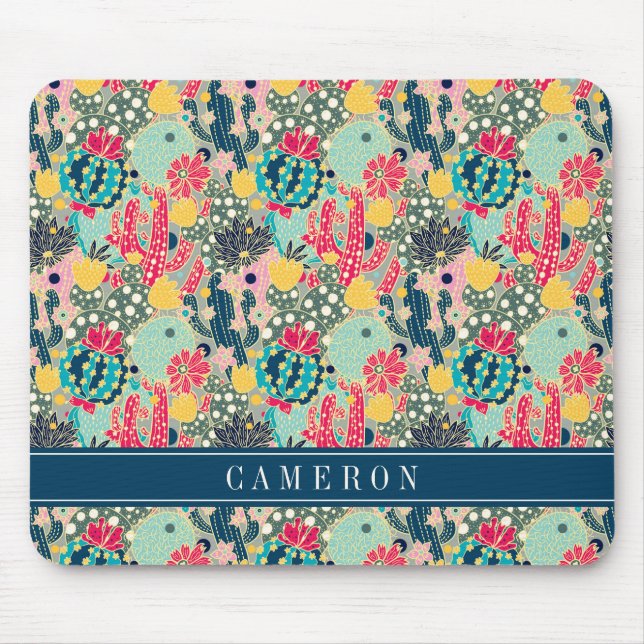 Colourful Polka Dot Cactus Pattern Mouse Pad (Front)