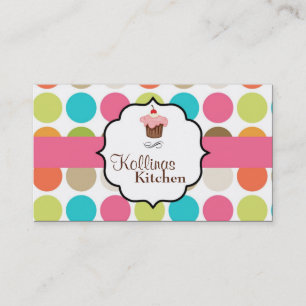 Colourful Polka Dot Cup Cake Bakery Business Card