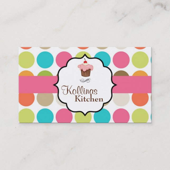 Colourful Polka Dot Cup Cake Bakery Business Card (Front)