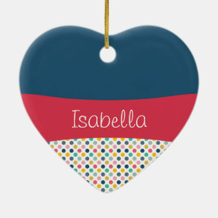Colourful Polka Dot Customisable Pattern Ceramic Ornament