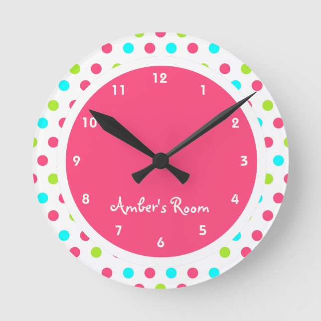 Colourful Polka Dot Kid's Bedroom Round Clock (Front)