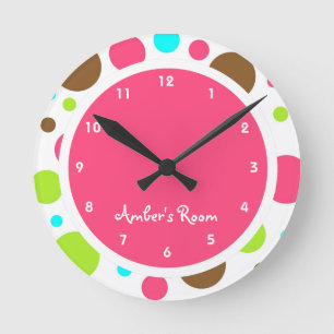 Colourful Polka Dot Kid's Bedroom Round Clock