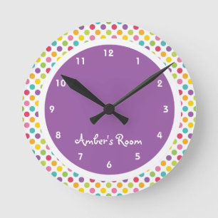 Colourful Polka Dot Kid's Bedroom Round Clock